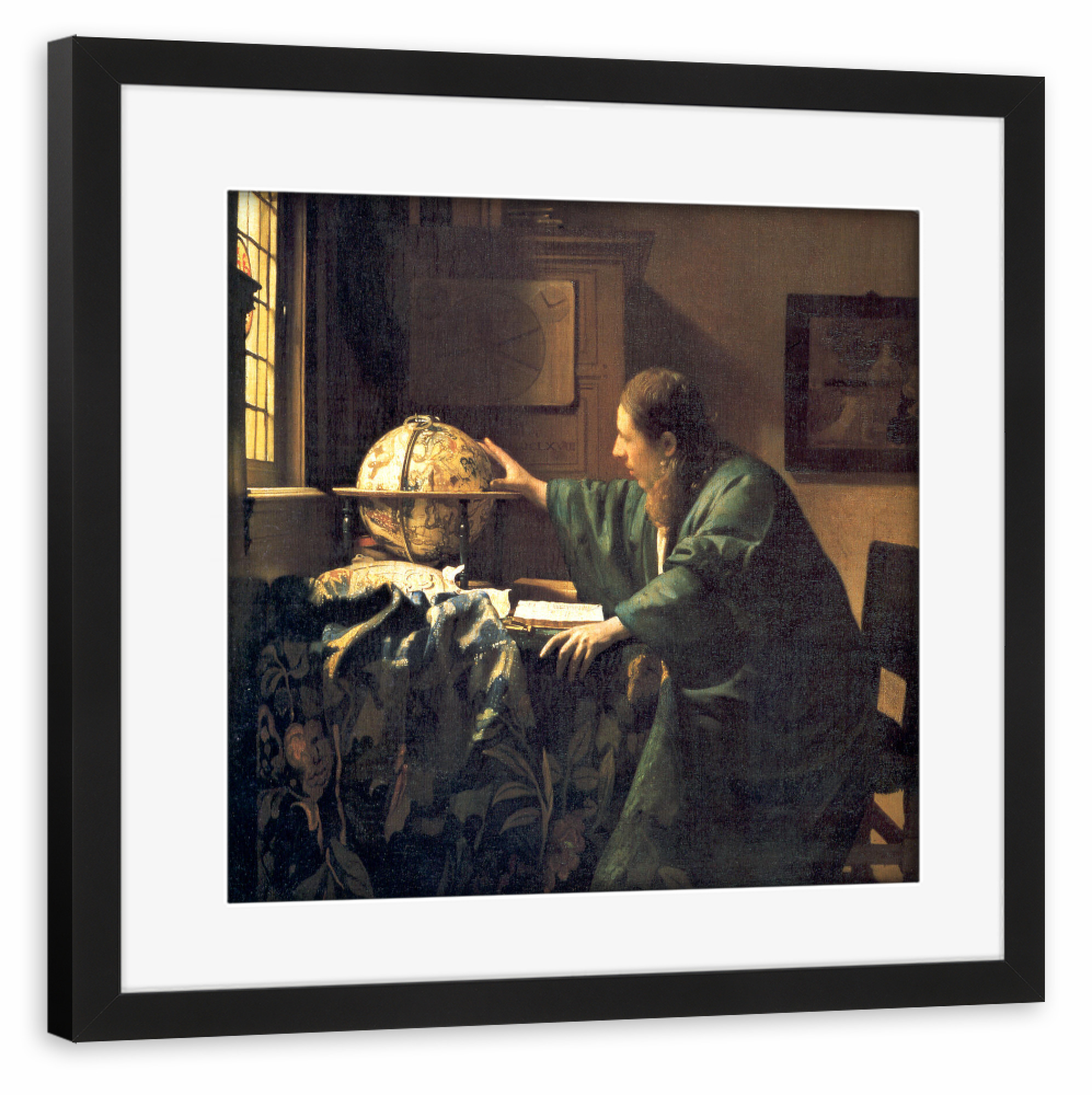 Poster mit Rahmen schwarz "Der Astronom von Jan Vermeer" artboxONE - Menschen,Kartografie