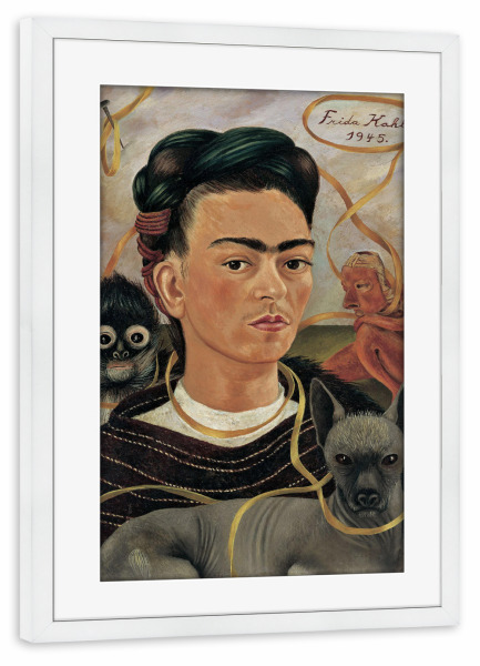 Poster mit Rahmen weiß "Selbstbildnis mit Äffchen" artboxONE - Natur,Tiere,Menschen