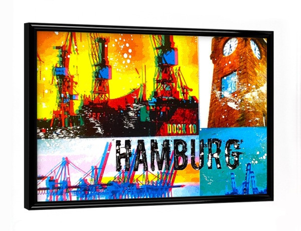 Poster mit schwarzem Rahmen "Pop Art Hamburg Collage" artboxONE - Städte,Städte / Hamburg,Reise,Architektur,Reise / Länder