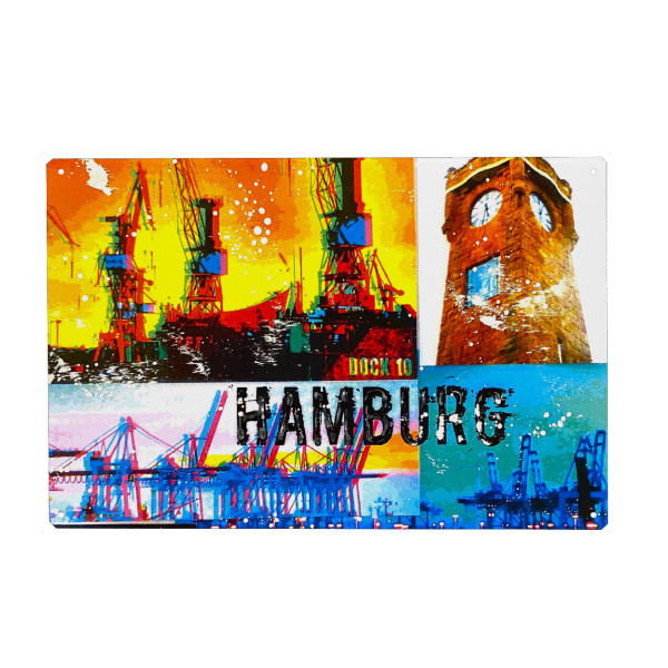 Metall Poster "Pop Art Hamburg Collage" artboxONE - Städte,Städte / Hamburg,Reise,Architektur,Reise / Länder
