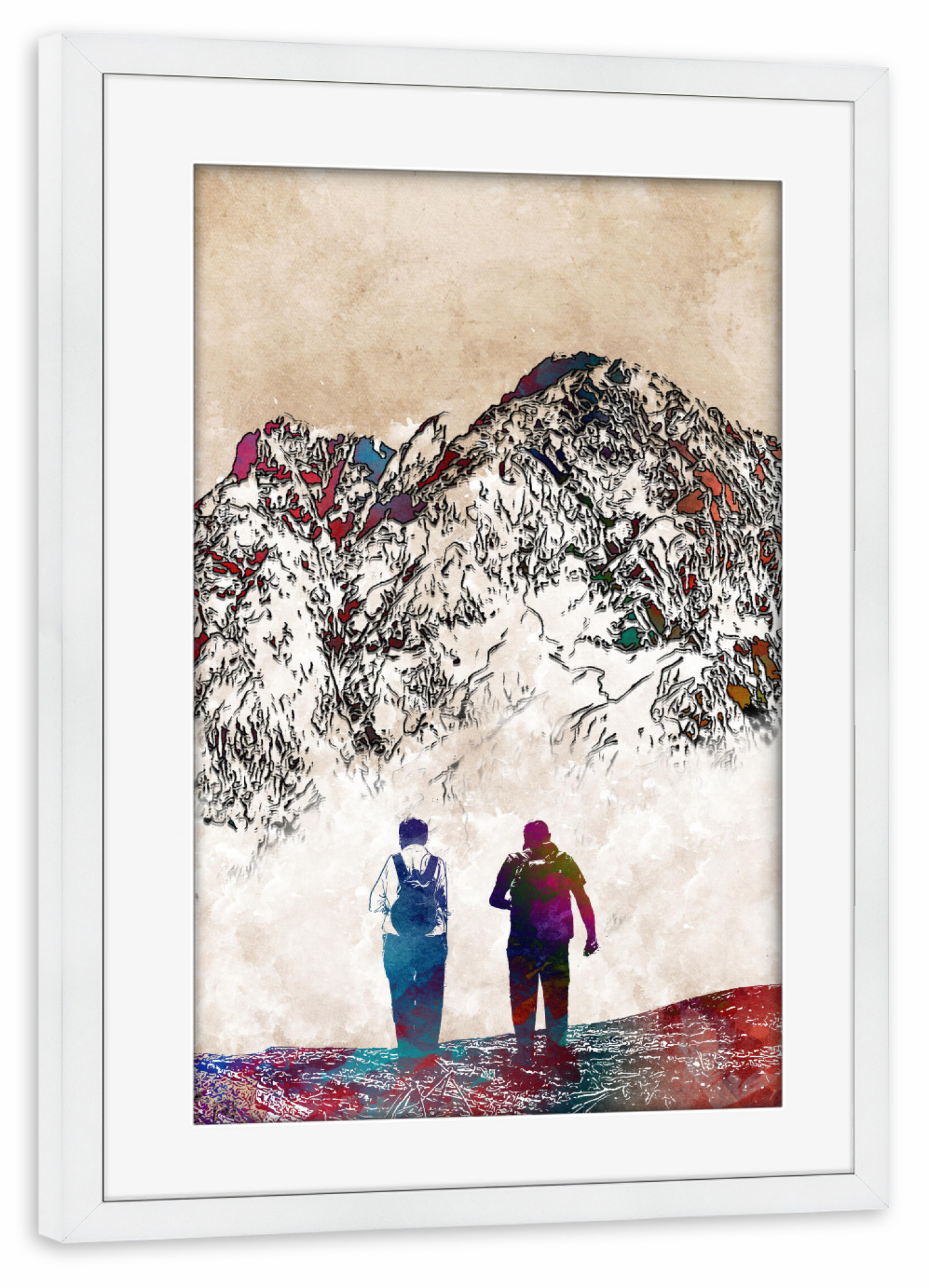 Poster mit Rahmen weiß "Mountain hike sport art" artboxONE - Reise,Sport,Sport / Motivation