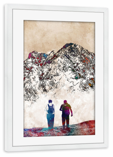 Poster mit Rahmen weiß "Mountain hike sport art" artboxONE - Reise,Sport,Sport / Motivation