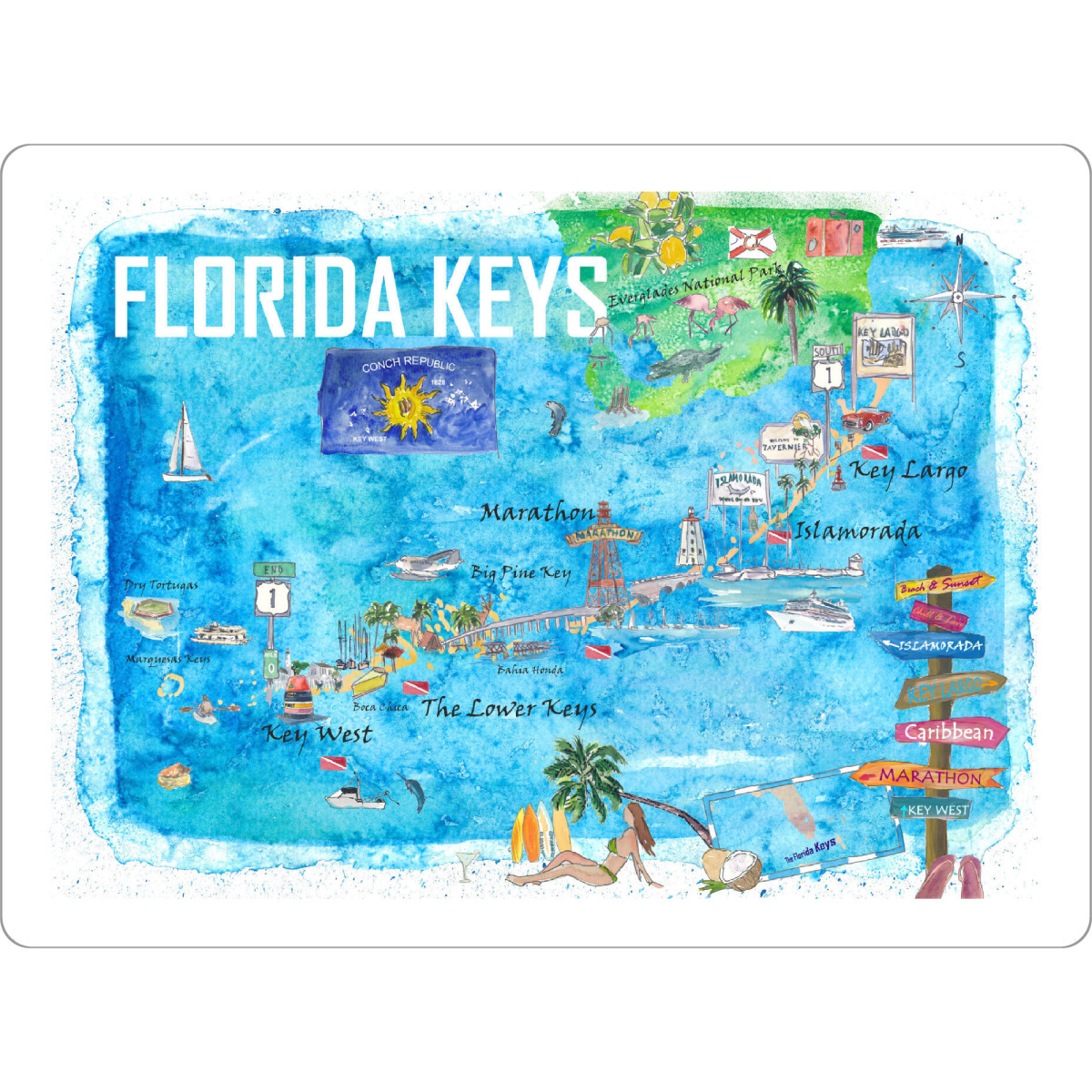 Tischset "Florida Keys Illustrierte Karte" artboxONE - Reise,Städte / Weitere,Kartografie