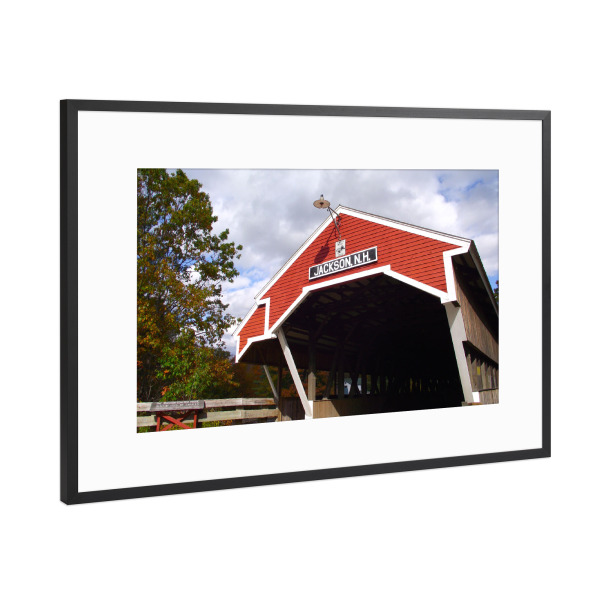 Poster mit Rahmen Schwarz (Metallic) "Covered Bridge, Jackson, NH" artboxONE - Reise,Reise / Länder