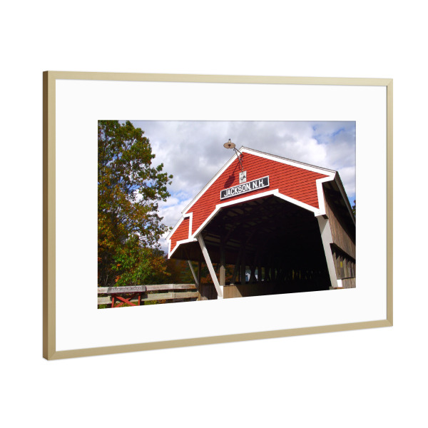 Poster mit Rahmen Gold "Covered Bridge, Jackson, NH" artboxONE - Reise,Reise / Länder