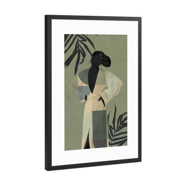 Poster mit Rahmen Schwarz (Metallic) "Woman in nature - green" artboxONE - Natur,Menschen