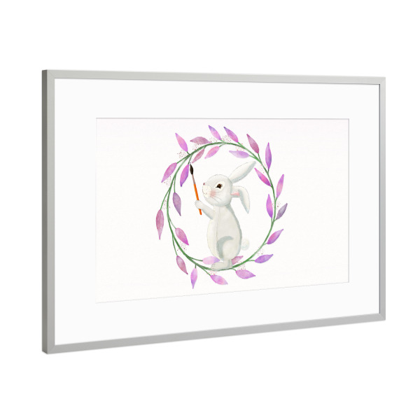 Poster mit Rahmen Silber "Hase malt, nicht nur zu Ostern" artboxONE - Floral,Für Kinder,Tiere,Lustig