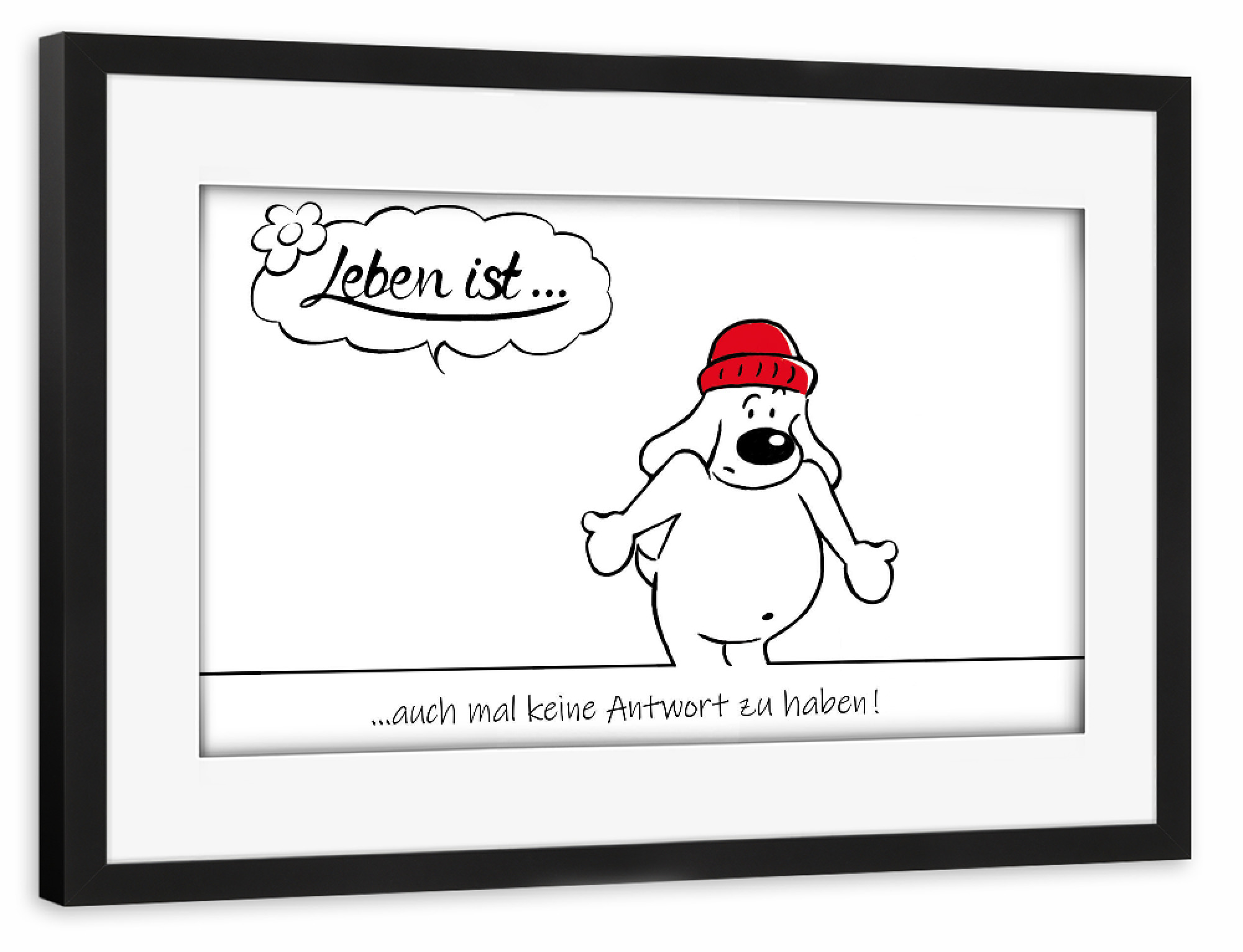 Poster mit Rahmen schwarz "Leben ist... keine Antwort" artboxONE - Typografie,Tiere,Comic,Lustig