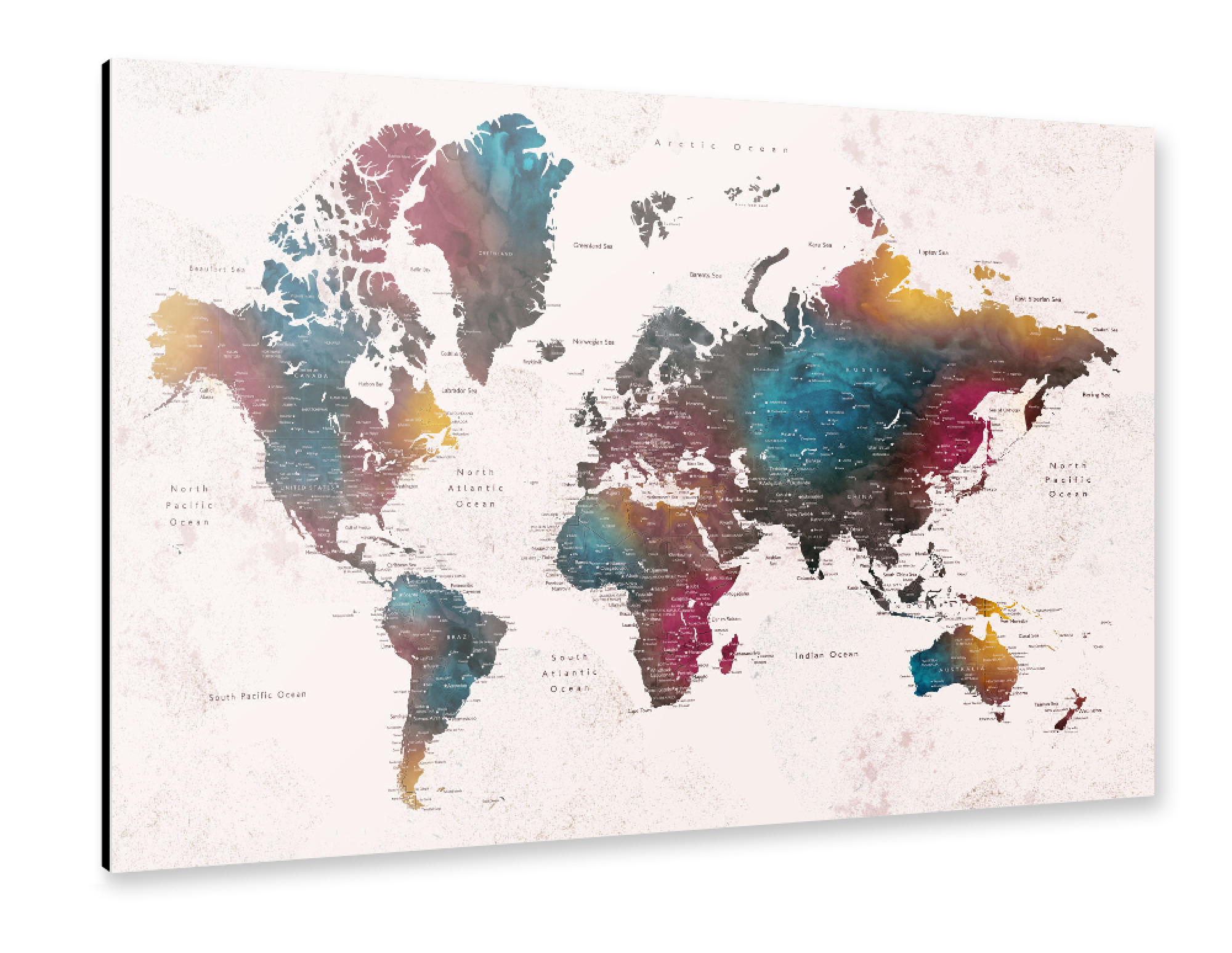 Alu-Dibond "Yaira colorful detailed world map" 75x50 cm artboxONE
