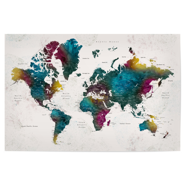 Poster "Charleena watercolor world map" artboxONE - Reise,Kartografie