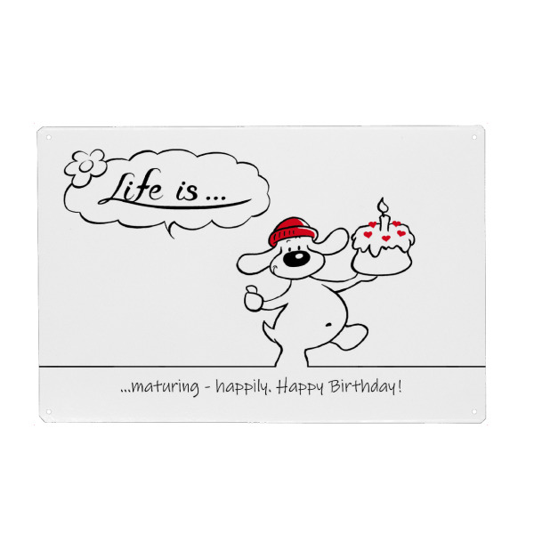 Holzbild "Life is... Happy Birthday" artboxONE - Typografie,Tiere,Comic,Lustig