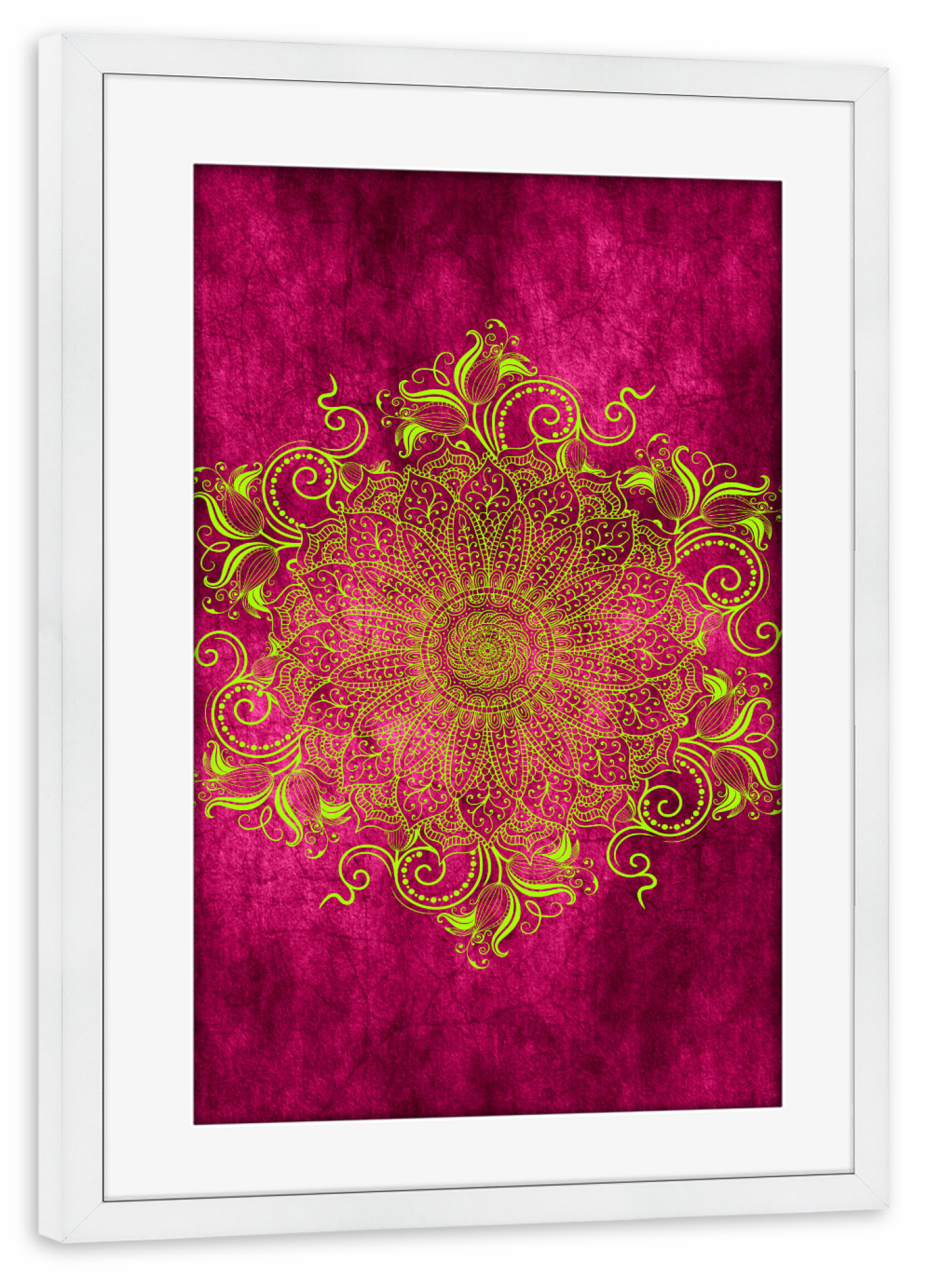 Poster mit Rahmen weiß "Mandala Pink Lemon" artboxONE - Abstrakt - Mandala,Boho,Yoga,Indie,Indian,Arabic,Tribal,Nature,Pink,Lemon