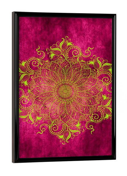 Poster mit schwarzem Rahmen "Mandala Pink Lemon" artboxONE - Abstrakt - Mandala,Boho,Yoga,Indie,Indian,Arabic,Tribal,Nature,Pink,Lemon