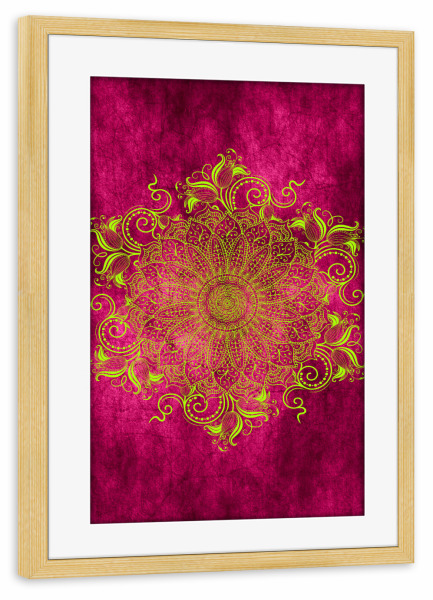 Poster mit Rahmen kiefer "Mandala Pink Lemon" artboxONE - Abstrakt - Mandala,Boho,Yoga,Indie,Indian,Arabic,Tribal,Nature,Pink,Lemon