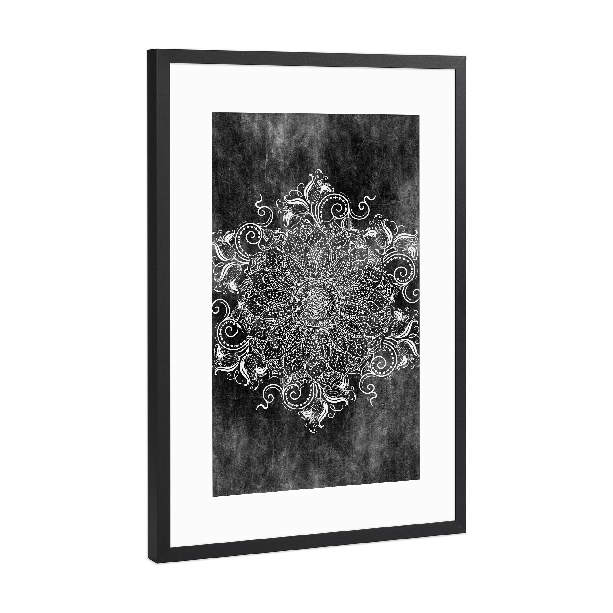 Poster mit Rahmen Schwarz (Metallic) "Mandala Coal" artboxONE - Abstrakt - Mandala,Indie,Indian,Yoga,Boho,Arabic,Black,Nature,Abstract,Abstrakt