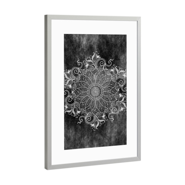 Poster mit Rahmen Silber "Mandala Coal" artboxONE - Abstrakt - Mandala,Indie,Indian,Yoga,Boho,Arabic,Black,Nature,Abstract,Abstrakt