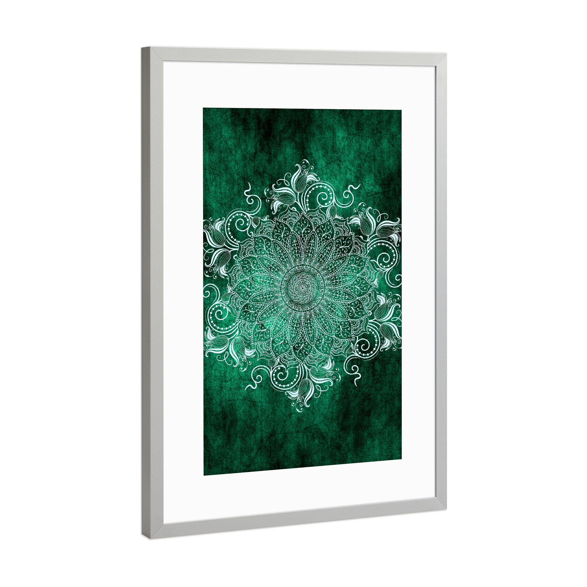 Poster mit Rahmen Silber "Mandala Mint" artboxONE - Abstrakt - Mandala,Yoga,Boho,Indian,Indie,Arabic,Green,Mint,Nature