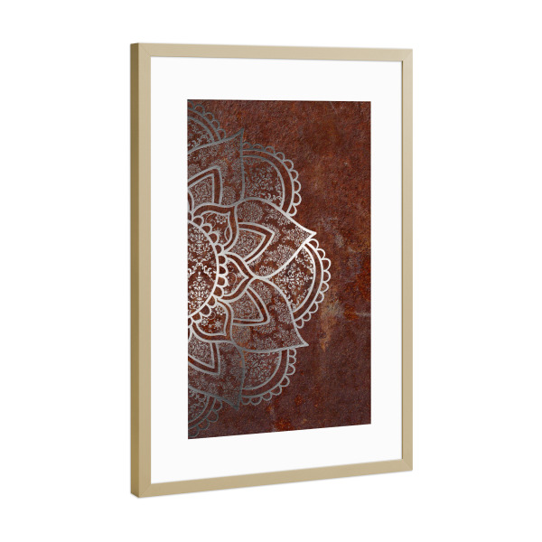 Poster mit Rahmen Gold "Mandala Rusty" artboxONE - Abstrakt - Mandala,Boho,Yoga,Arabic,Indian,Ethnic,Rusty,Iron,Vector