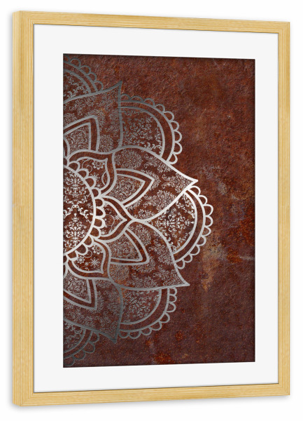 Poster mit Rahmen kiefer "Mandala Rusty" artboxONE - Abstrakt - Mandala,Boho,Yoga,Arabic,Indian,Ethnic,Rusty,Iron,Vector
