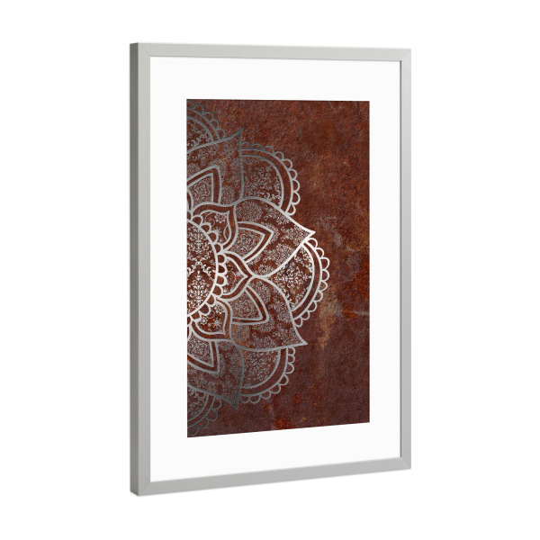 Poster mit Rahmen Silber "Mandala Rusty" artboxONE - Abstrakt - Mandala,Boho,Yoga,Arabic,Indian,Ethnic,Rusty,Iron,Vector
