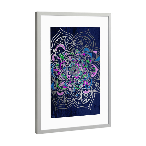 Poster mit Rahmen Silber "Mandala Colorfull Navy" artboxONE - Abstrakt,Geometrie