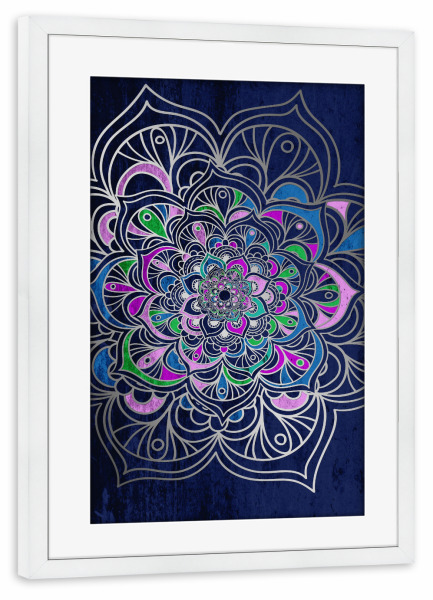 Poster mit Rahmen weiß "Mandala Colorfull Navy" artboxONE - Abstrakt,Geometrie