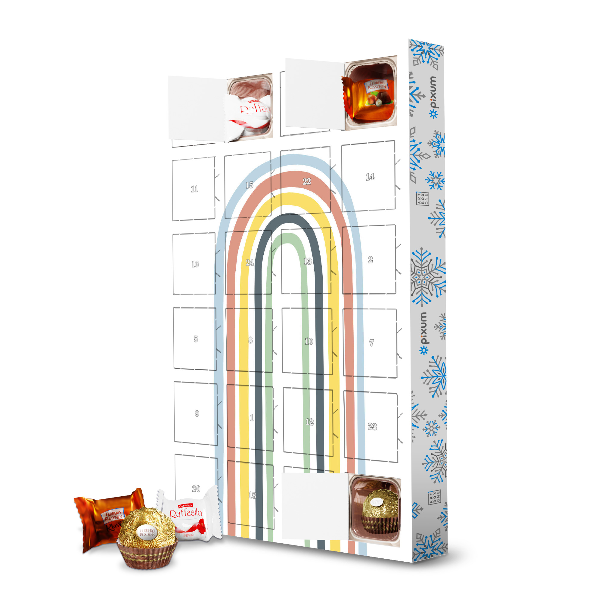 Adventskalender mit Ferrero Pralinen Regenbogen bunt artboxONE Adventskalender Natur