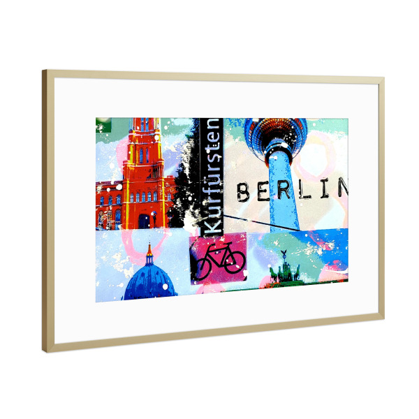 Poster mit Rahmen Gold "Berlin Collage" artboxONE - Städte,Städte / Berlin,Reise,Reise / Länder