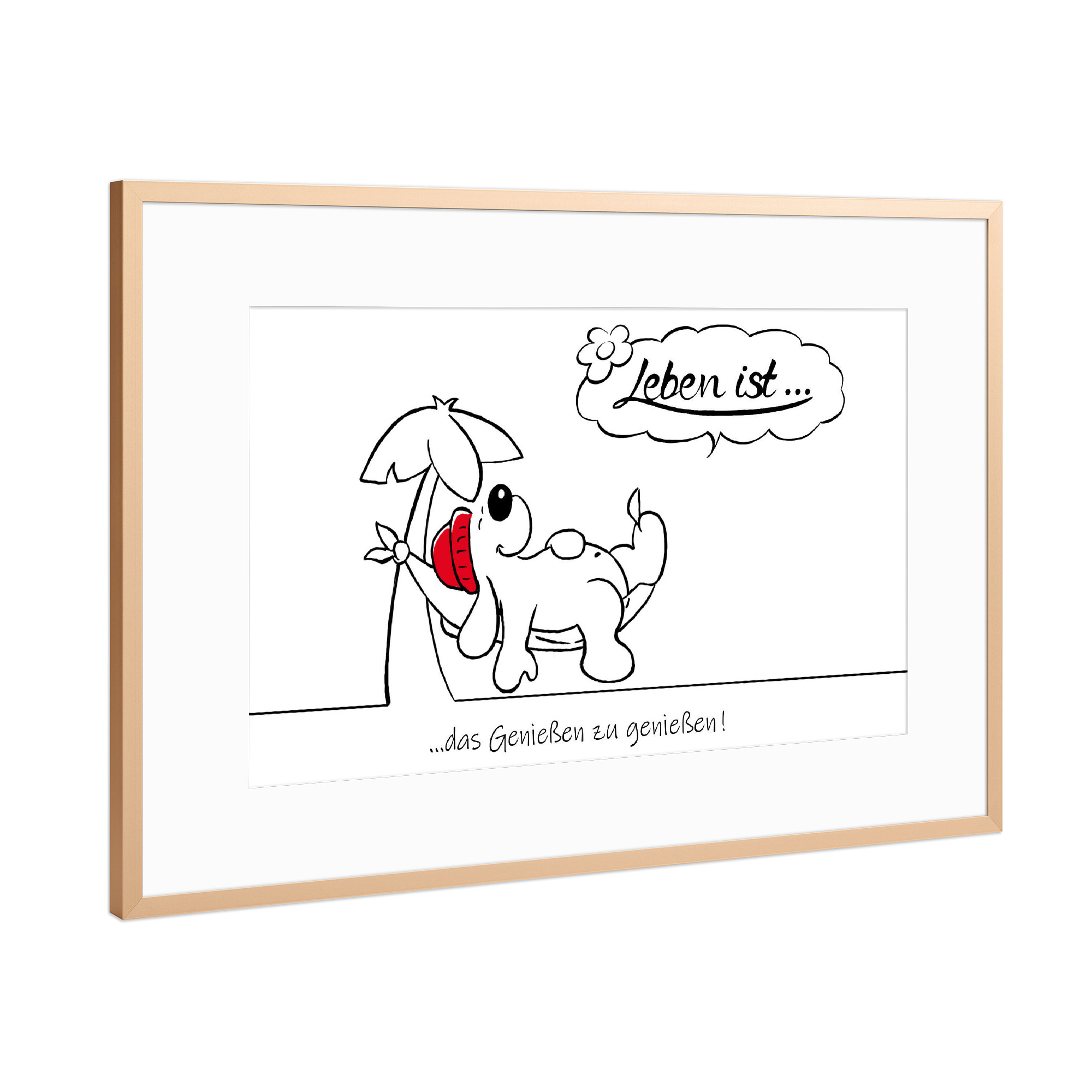 Poster mit Rahmen Kupfer "Leben ist... genießen" artboxONE - Typografie,Tiere,Comic,Lustig