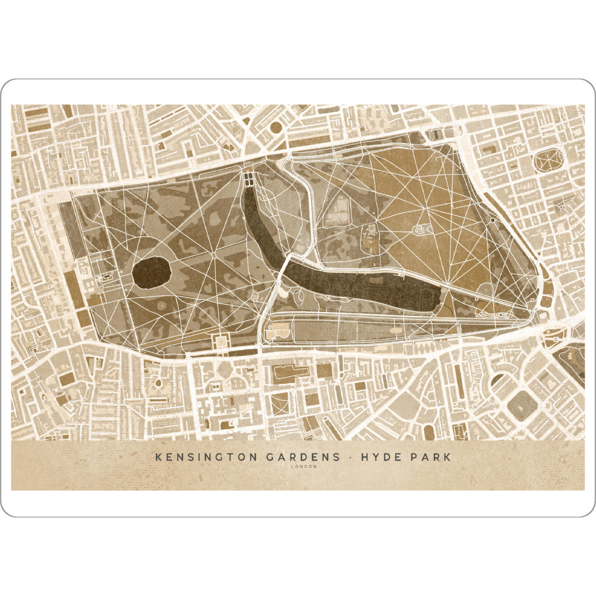 Tischset "Vintage map of Kensington Gardens" artboxONE - Kartografie - Vintage,Sepia,Kensington,Gardens,London,England,Distressed,Map,Karte