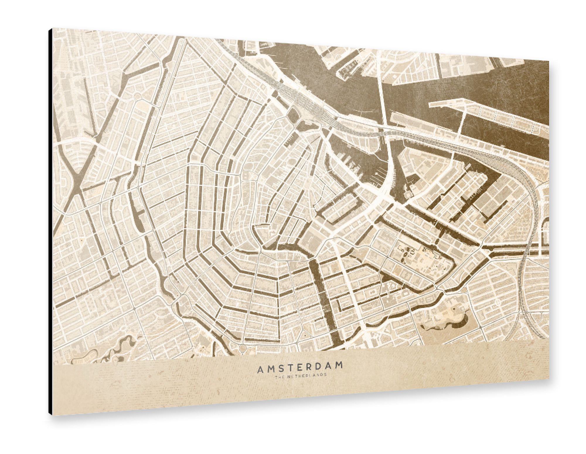 Alu-Dibond "Sepia vintage map of Amsterdam" 75x50 cm artboxONE