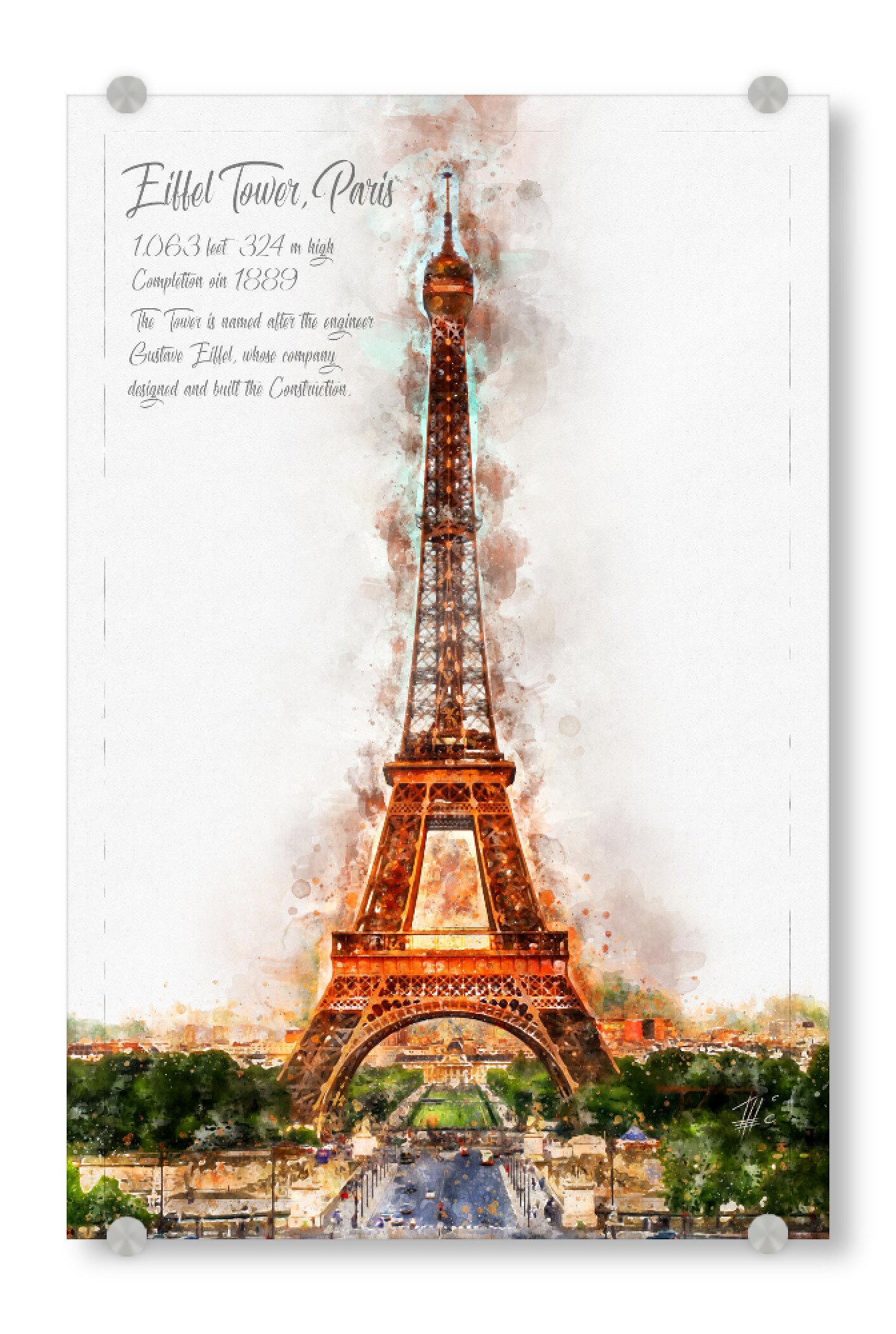 Acrylglasbild "Eiffel Turm Paris Aquarell" artboxONE - Städte,Reise,Architektur,Städte / Paris