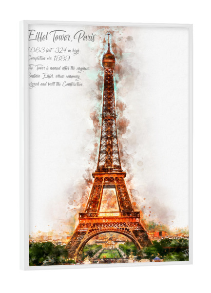 Poster mit weißem Rahmen "Eiffel Turm Paris Aquarell" artboxONE - Städte,Reise,Architektur,Städte / Paris