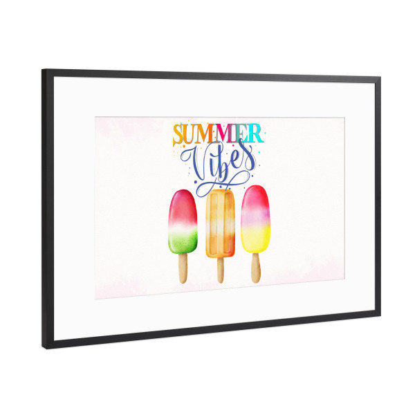 Poster mit Rahmen Schwarz (Metallic) "Summer Vibes. Eis am Stiel" artboxONE - Typografie,Essen & Trinken,Lustig