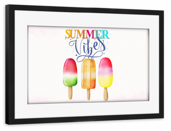 Poster mit Rahmen schwarz "Summer Vibes. Eis am Stiel" artboxONE - Typografie,Essen & Trinken,Lustig