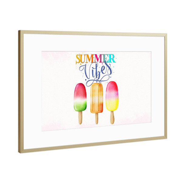 Poster mit Rahmen Gold "Summer Vibes. Eis am Stiel" artboxONE - Typografie,Essen & Trinken,Lustig