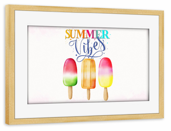 Poster mit Rahmen kiefer "Summer Vibes. Eis am Stiel" artboxONE - Typografie,Essen & Trinken,Lustig