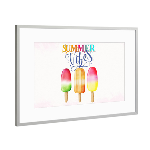 Poster mit Rahmen Silber "Summer Vibes. Eis am Stiel" artboxONE - Typografie,Essen & Trinken,Lustig