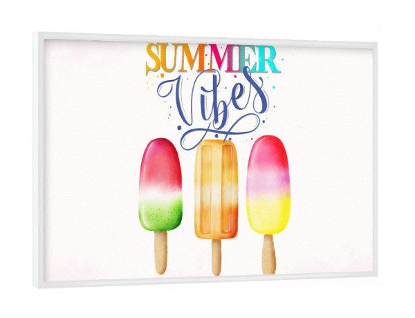 Poster mit weißem Rahmen "Summer Vibes. Eis am Stiel" artboxONE - Typografie,Essen & Trinken,Lustig