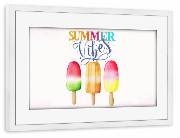 Poster mit Rahmen weiß "Summer Vibes. Eis am Stiel" artboxONE - Typografie,Essen & Trinken,Lustig