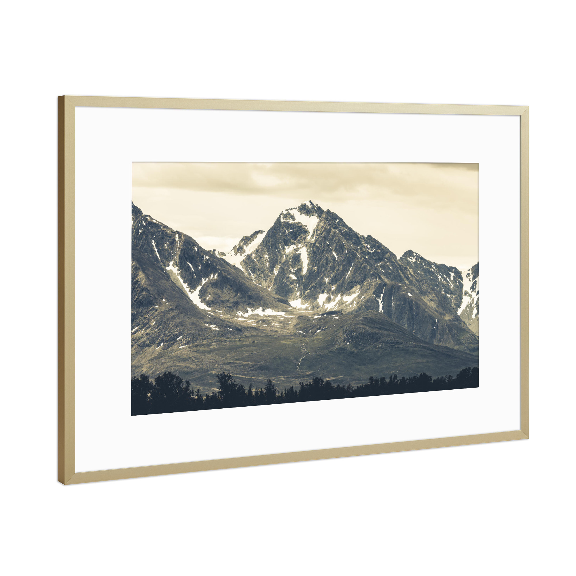 Poster mit Rahmen Gold "Vintage Mountain" artboxONE - Natur