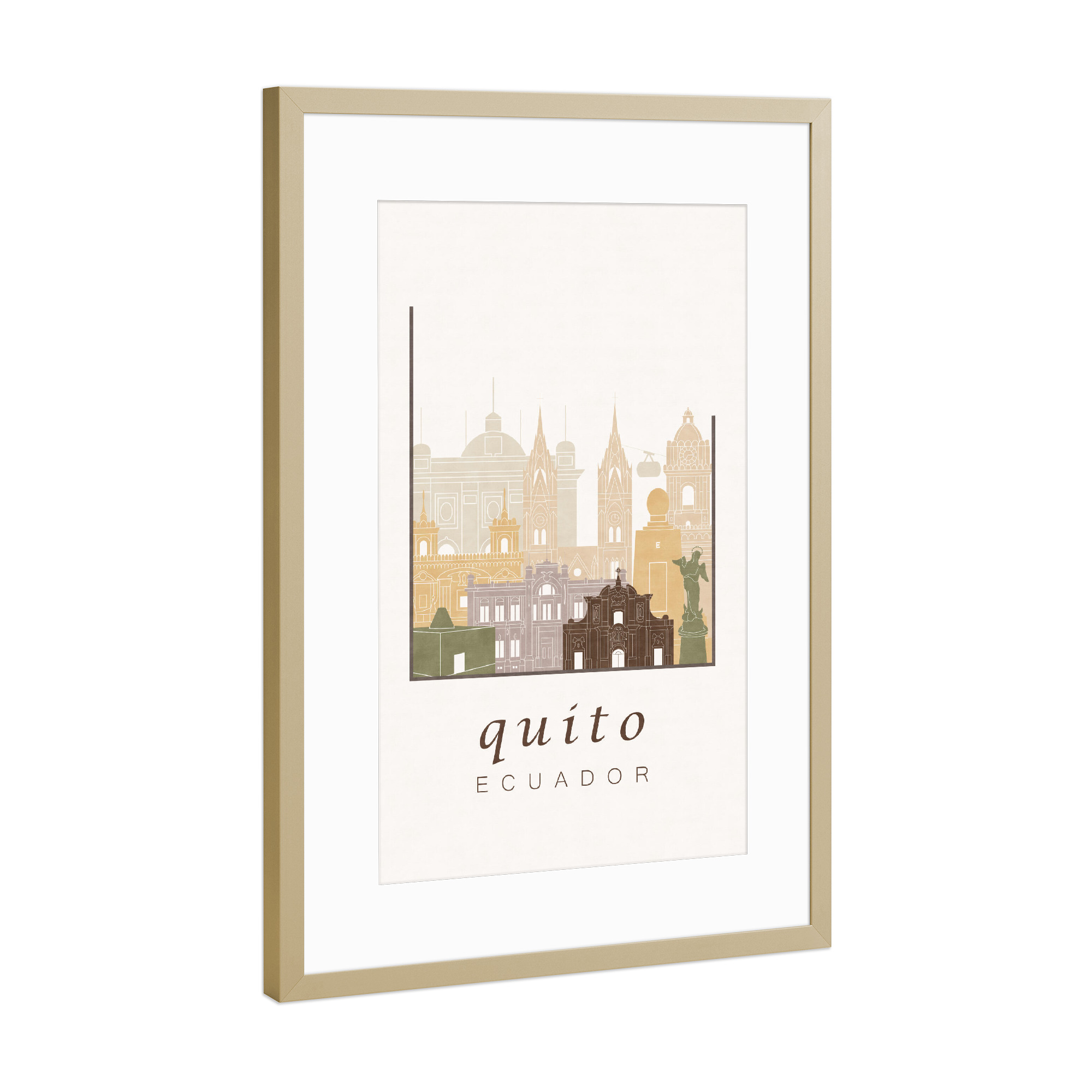 Poster mit Rahmen Gold "Quito skyline rustic" artboxONE - Städte,Reise,Architektur,Kartografie