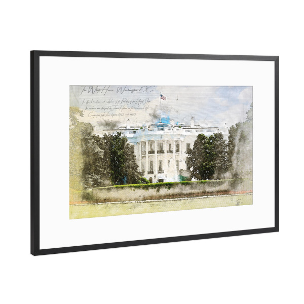 Poster mit Rahmen Schwarz (Metallic) "White House, Washington" artboxONE - Reise,Architektur,Städte / Washington