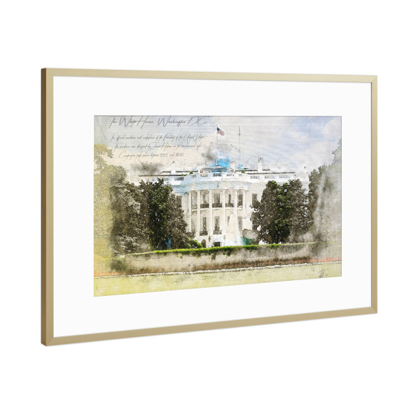 Poster mit Rahmen Gold "White House, Washington" artboxONE - Reise,Architektur,Städte / Washington