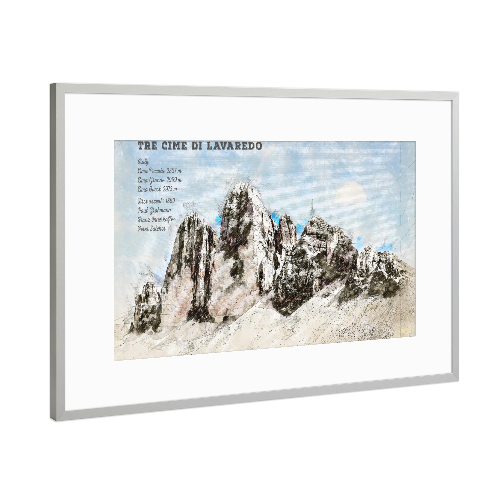 Poster mit Rahmen Silber "Drei Zinnen Süd Tirol" artboxONE - Natur,Reise / Länder