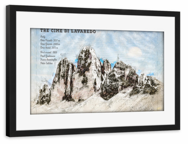 Poster mit Rahmen schwarz "Drei Zinnen Süd Tirol" artboxONE - Natur,Reise / Länder