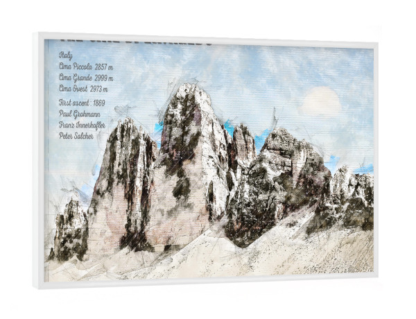 Poster mit weißem Rahmen "Drei Zinnen Süd Tirol" artboxONE - Natur,Reise / Länder