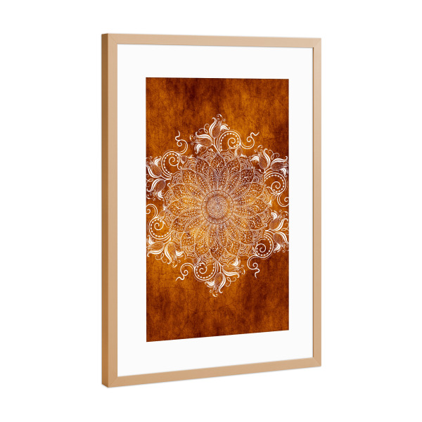 Poster mit Rahmen Kupfer "Mandala Tangerine" artboxONE - Abstrakt - Mandala,Boho,Yoga,Indie,Indian,Arabic,Tribal,Nature,Tangerine,Orange