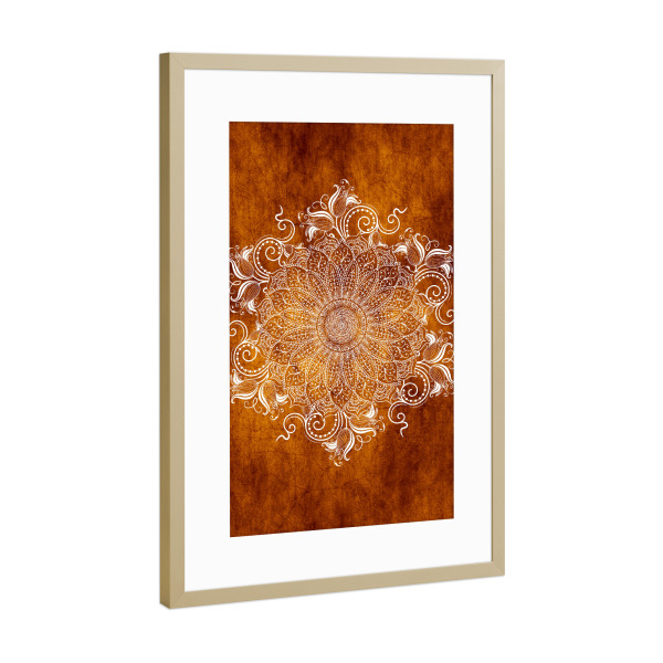 Poster mit Rahmen Gold "Mandala Tangerine" artboxONE - Abstrakt - Mandala,Boho,Yoga,Indie,Indian,Arabic,Tribal,Nature,Tangerine,Orange