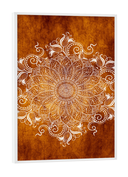 Poster mit weißem Rahmen "Mandala Tangerine" artboxONE - Abstrakt - Mandala,Boho,Yoga,Indie,Indian,Arabic,Tribal,Nature,Tangerine,Orange